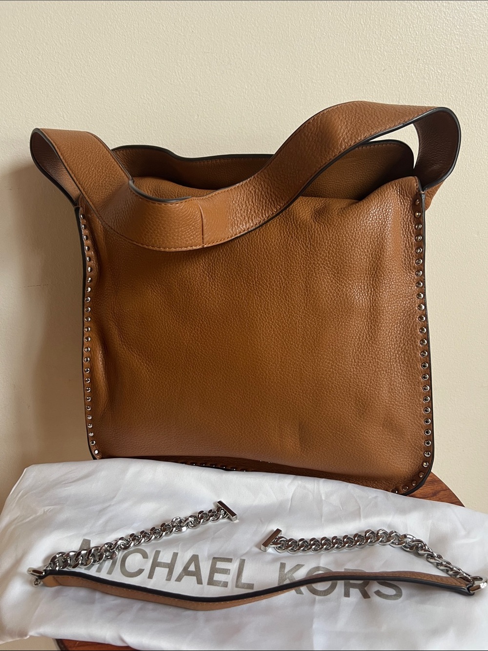 Michael Kors Tan Pebbled Leather Stud-Trim Shoulder Bag